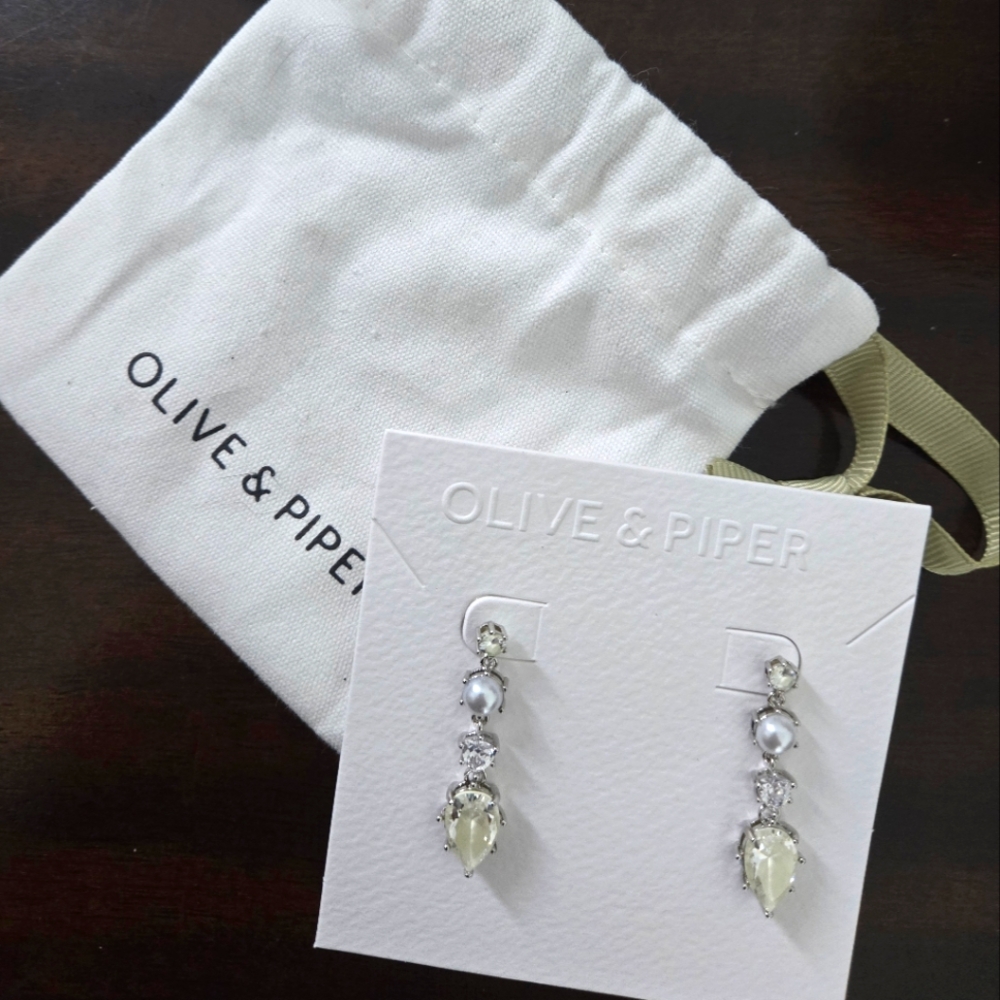 Olive And Piper Augustine Drops - Silver and White Drop Earrings